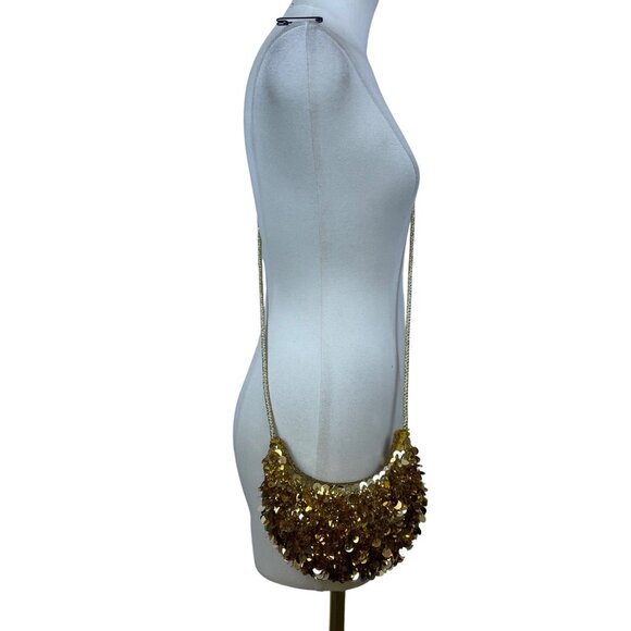 Unbranded Women’s Gold Sequin Beads With Rope Strap Evening Crossbody Bag - Picture 11 of 13